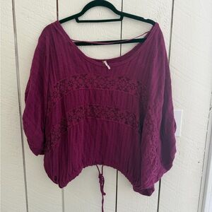 Free People Berry Lace Accent Blouse